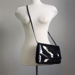 Black Patent Crossbody Bag Vinyl Glossy Clutch Alternative Club Wet Look Purse